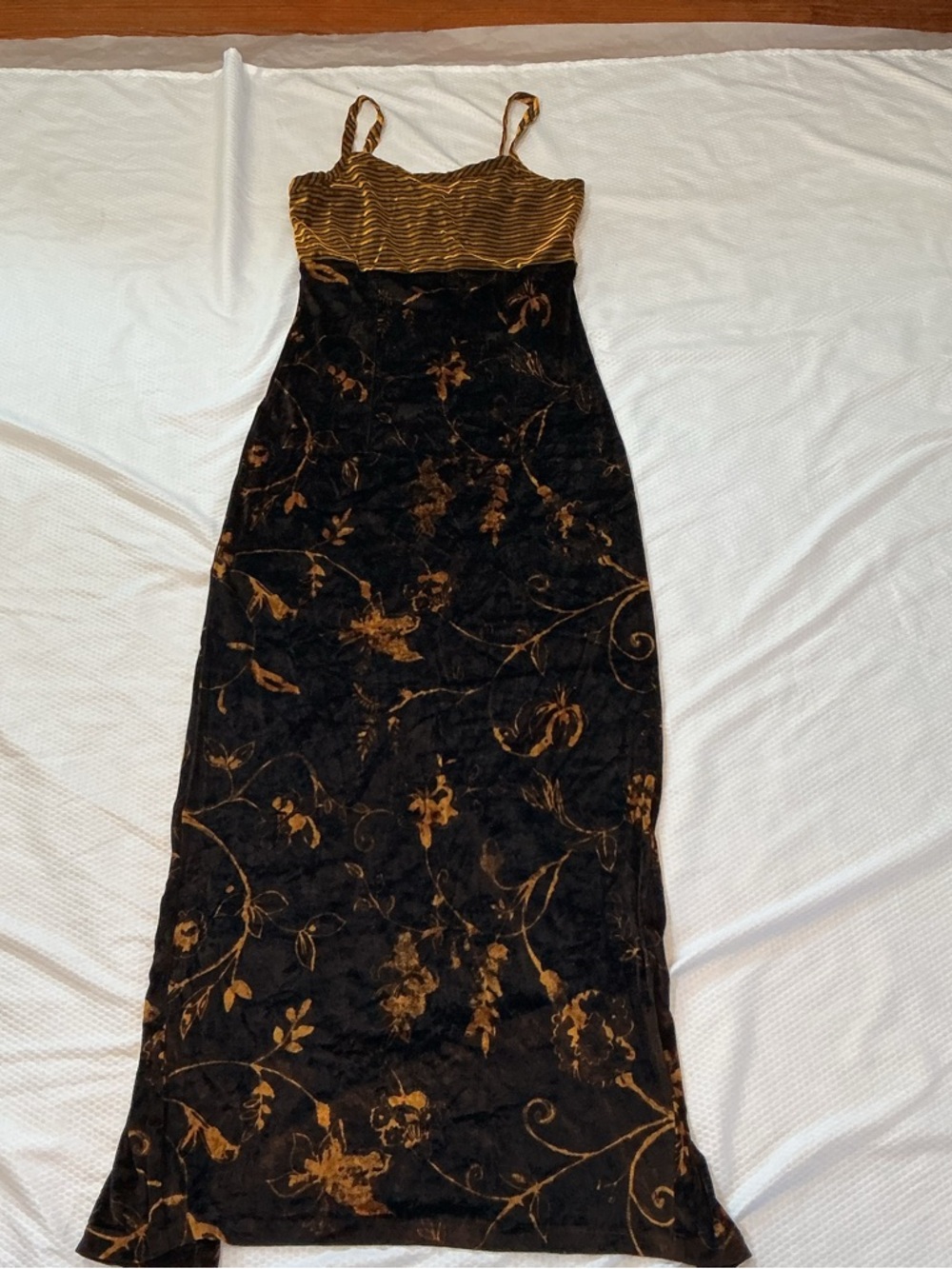 Black and Gold Floral Velvet Maxi Slip Dress made in France